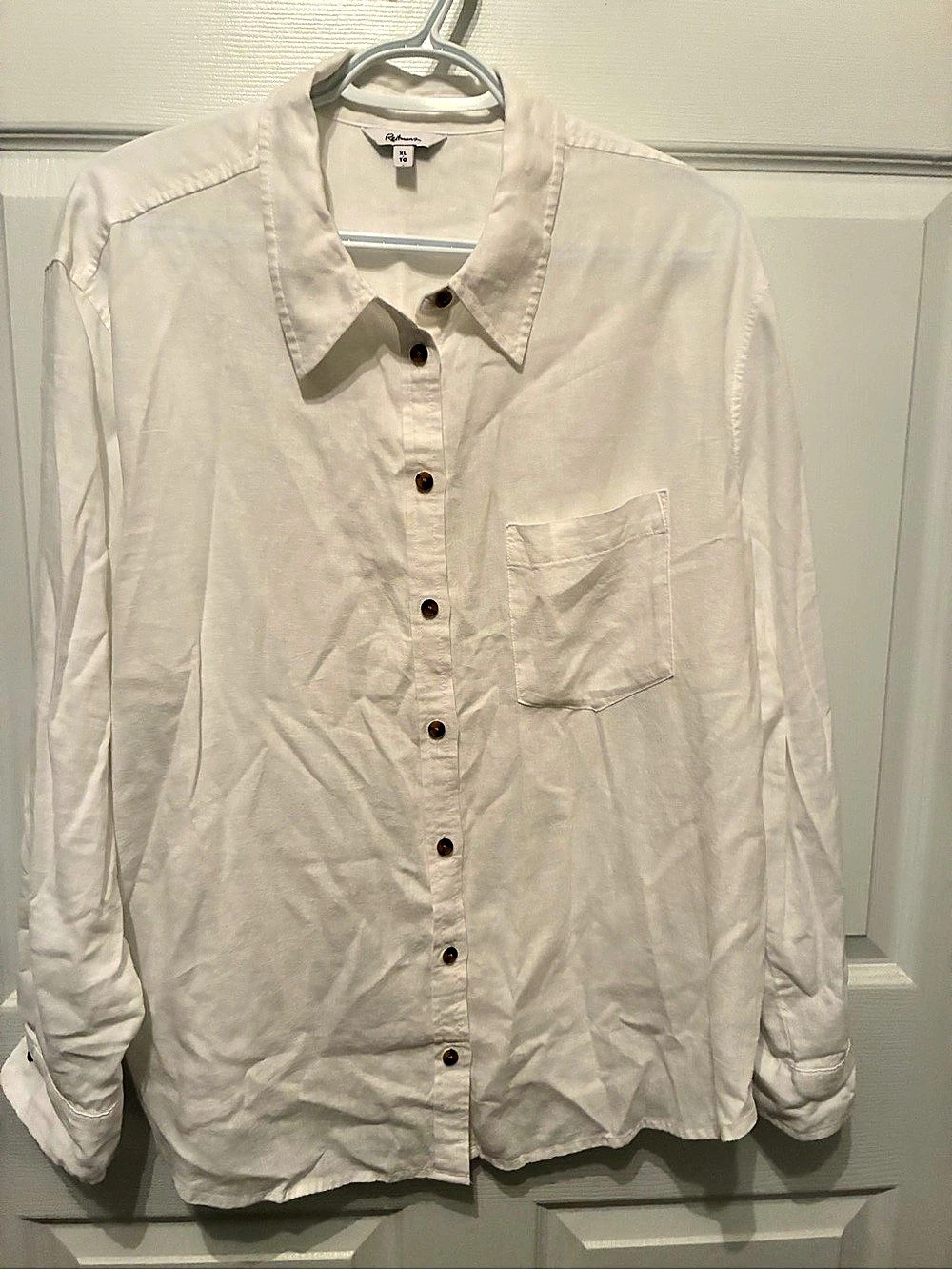 Reitman’s Ladies Linen Button Down Shirt in White Size XL Like New